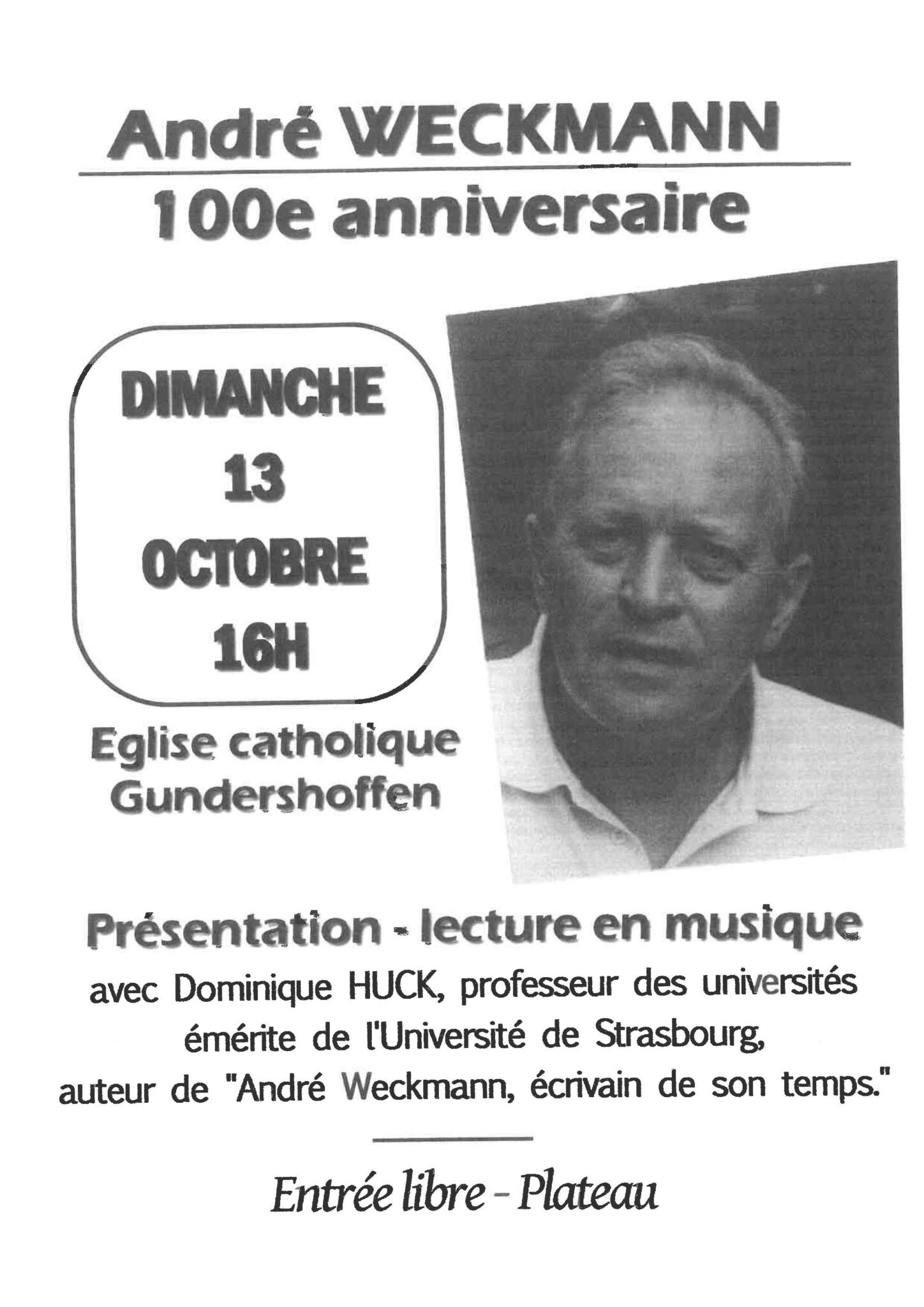 LECTURES EN MUSIQUE DE POEMES D&amp;#39;ANDRE WECKMANN - Gundershoffen